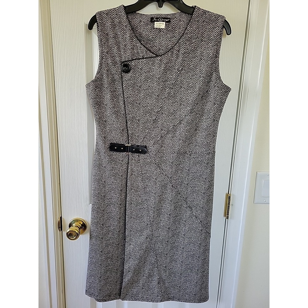 Jus L'Orange Dress Sz L? Black & Off-White‎ Herringbone Button Buckle Sleeveless